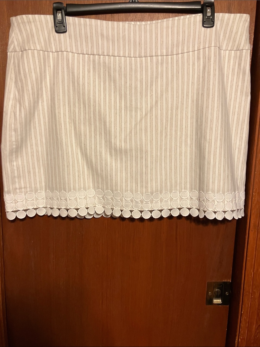 Attyre Cream and White Striped Mini Skirt with Circle Hem